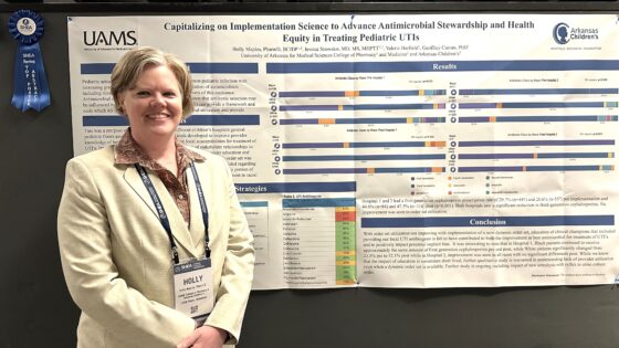 Holly Maples, Pharm.D., presented her award-winning poster at the Society for Healthcare Epidemiology of America Spring 2024 Conference.