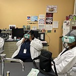 High school students from UAMS’ Pathways Academy take part in a virtual reality demonstration at the John L. McClellan Memorial Veterans Hospital in Little Rock. The students spent a week as volunteers at the hospital, interacting with veterans and gaining a better understanding of how war has changed the lives of those who served.