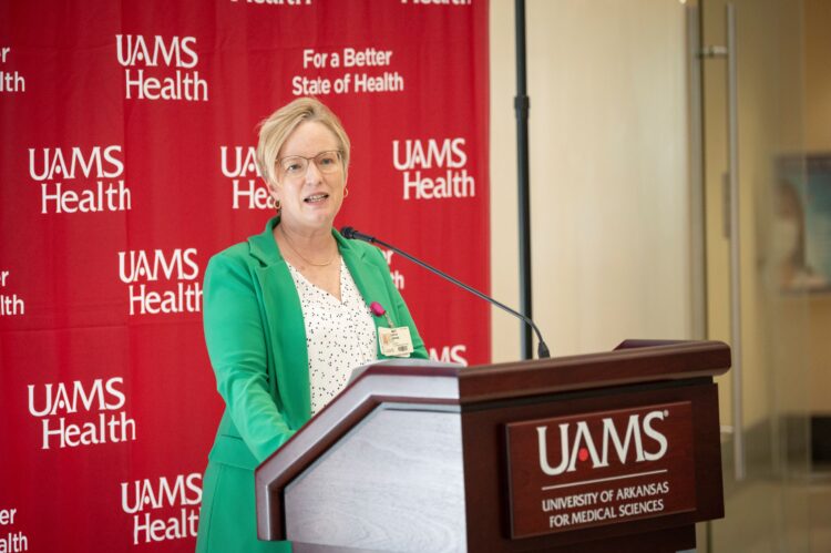 Laura James, M.D., discussed TRI's plans for its new Clinical and Translational Science Award during a news conference Wednesday.