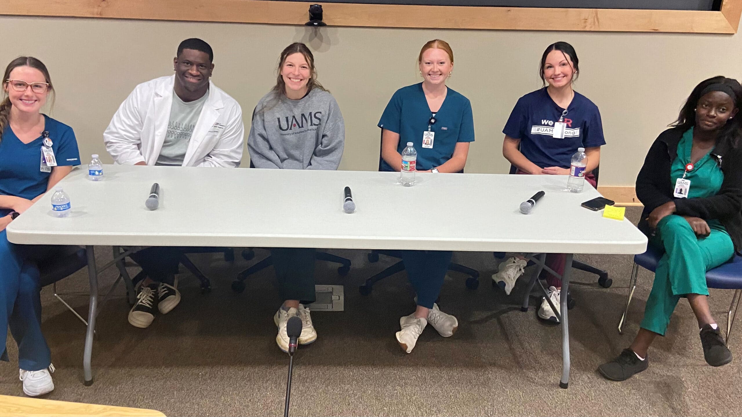 Students on a workshop panel discuss their scholastic and clinical training experiences. The panelists and the programs they are in are, left to right: A’Javius Brown – Dental Hygiene; Allison Weaver – Radiologic Imaging Sciences; Macy McPhillips – Diagnostic Medical Sonography; Patricia Nyangoma – Cytology; Erin Flanagan – Medical Laboratory Sciences; and Madison Hefner – Occupational Therapy.