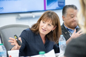 Pearl McElfish, director of the UAMS Institute for Community Health Innovation speaks during a visit by Monica Bertagnolli, M.D., director of the National Institutes of Health.