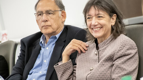 Monica Bertagnolli, M.D., director of the National Institutes of Health, speaks at the UAMS Institute for Community Health Innovation, while U.S. Sen. John Boozman looks on.