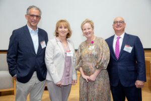 Neal Halfon, M.D., MPH (left), with the conference’s leaders: Elisabet Borsheim, Ph.D., Laura James, M.D., and Peter Mourani, M.D.