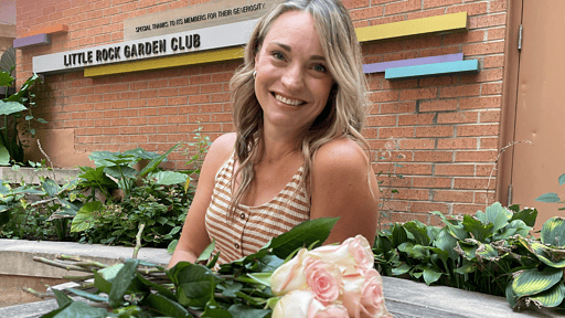 Breast Cancer Survivor Lyndee Braley in the Healing Garden at the UAMS Winthrop P.Rockefeller Cancer Institute