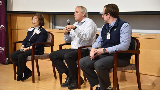 Donald Bodenner, director of the UAMS Thyroid Cancer Clinic and chief of endocrine oncology, speaks during a panel discussion that also featured Jeanne Wei, executive director of the Institute on Aging and chair of the Department of Geriatrics, and Christopher Johnson, assistant professor in the Department of Pharmacy Practice.