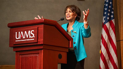 Beverly Malone, president and CEO of the National League for Nursing, discusses the “power of caring” during her lecture at the University of Arkansas for Medical Sciences.