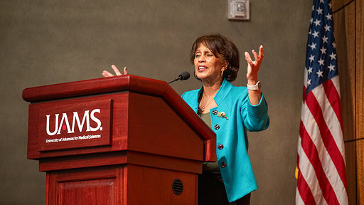 Beverly Malone, president and CEO of the National League for Nursing, discusses the “power of caring” during her lecture at the University of Arkansas for Medical Sciences.