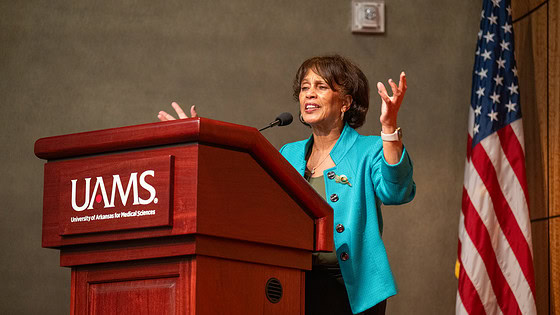 Beverly Malone, president and CEO of the National League for Nursing, discusses the “power of caring” during her lecture at the University of Arkansas for Medical Sciences.