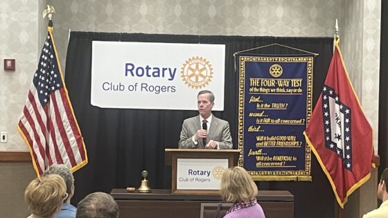 Cam Patterson speaking to Rogers Rotary