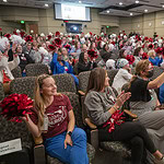 Employees celebrate the announcement of UAMS’ designation as a Magnet® hospital from the American Nurses Credentialing Center.