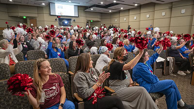 Employees celebrate the announcement of UAMS’ designation as a Magnet® hospital from the American Nurses Credentialing Center.