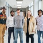 UAMS researcher Craig Forrest, Ph.D. (center), and his lab team hope their work will ultimately lead to a cancer vaccine. With Forrest are (l-r) Sheldon Zeltner, Chandra Penthala, Shana Owens, Ph.D., and Steven Murdock, Jr.