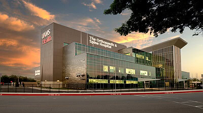 This image shows the exterior of The Orthopaedic & Spine Hospital at UAMS.