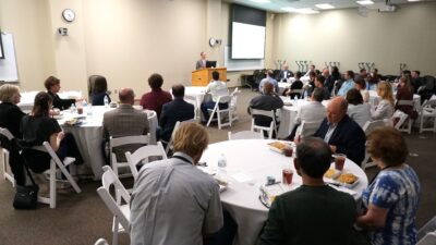 UAMS Chancellor Cam Patterson, M.D., MBA, welcomed UAMS-affiliated innovators during the recent BioVentures-sponsored Innovation Week.