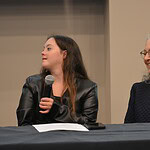 Mary Borman and Marie Wood participate in the family panel at the 2025 UAMS Northwest Neurodiversity Conference.