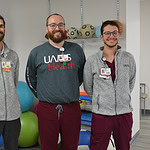 Photo of Sean Stone, Austin Miller, and Jesse Edwards in the UAMS Health Outpatient Therapy Clinic in Fayetteville