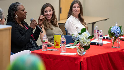 Keneshia Bryant-Moore, professor in the UAMS Fay W. Boozman College of Public Health, speaks during the Arkansas Nursing Research Day panel on maternal health.