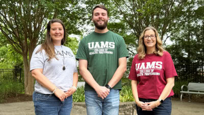 Cherika Robertson, left, Aaron Woodall and Lesley Jones are three of the graduates who have come back to the UAMS College of Health Professions to teach.