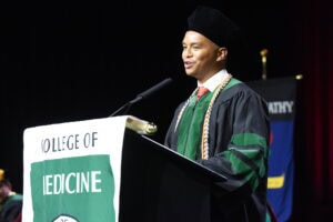 Class of 2026 President Jarod Canonigo thanks the faculty on behalf of the class.