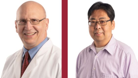 Paul Drew, left, will lead the study in collaboration with Ania Majewska, Ph.D., a professor at the University of Rochester Medical Center in New York, (not pictured) and Fang Zheng, Ph.D., right, a professor in the Department of Neuroscience at UAMS.
