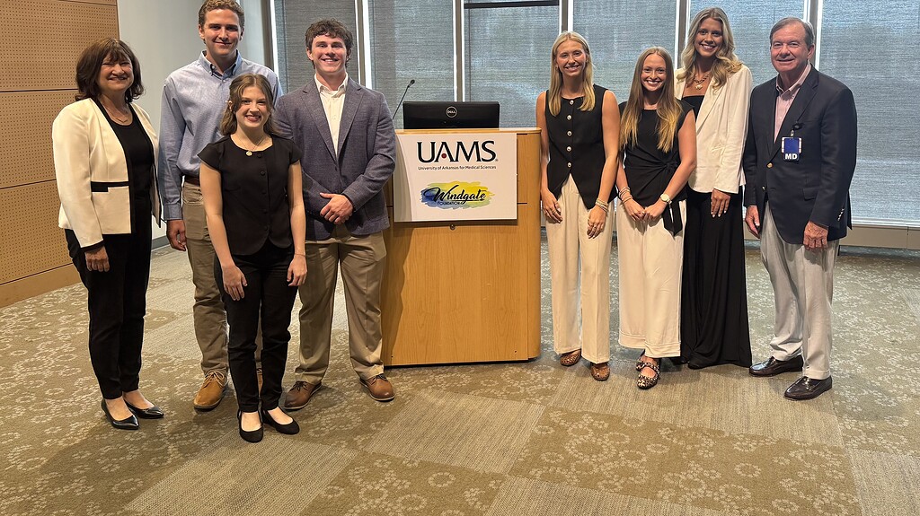 <p>Stephanie Gardner, Pharm.D., Ed.D., and C. Lowry Barnes, M.D., joined students who will benefit from these scholarships this fall. </p>
<div><a class="more" href="https://news.uams.edu/2026/06/08/uams-receives-7-million-from-windgate-foundation-to-fund-scholarships-and-create-endowment/img_8543/">Read more</a></div>
