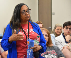 Mattlene Miller, LPN, asks a questions