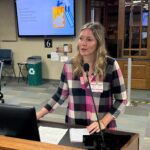 Samantha Kendrick, Ph.D., gives an overview of the workshop and its goals to the students and faculty in attendance.