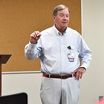 Barnes talks to audience