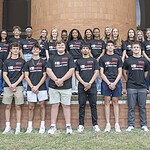 A group of high school students poses for a photo commemorating the College of Pharmacy's 2026 summer camp