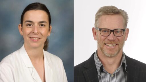 Nahed O. ElHassan is a woman with dark hair, and Bradley Martin is a man with short hair and wearing glasses.