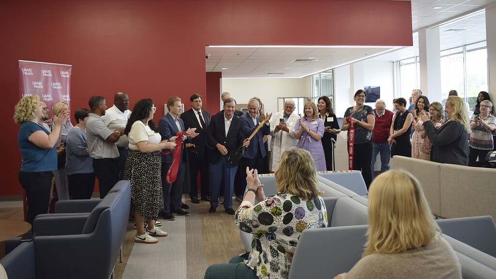 <p>UAMS Chancellor C. Lowry Barnes, M.D., (center) smiles as onlookers clap after he cuts the ribbon to formally open the newest and largest UAMS Health Orthopaedics & Sports Clinic.</p>
<div><a class="more" href="https://news.uams.edu/2026/07/15/uams-opens-new-orthopaedic-and-sports-medicine-clinic-on-rodney-parham-in-little-rock/ortho-clinic-1/">Read more</a></div>