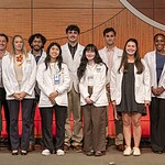 Pharmacy students in Little Rock who received research fellowship scholarships pose for a photo.