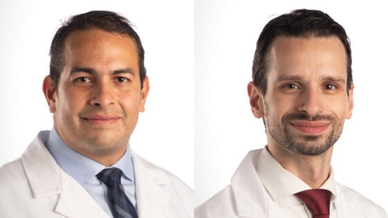 white-coat portraits of both doctors.