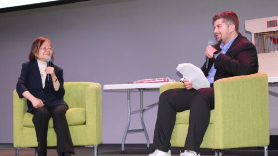 Jeanne Wei, executive director of the UAMS Donald W. Reynolds Institute on Aging, takes part in a discussion with KARK-TV’s Dylan Price at the 2026 Health & Wellness Expo.