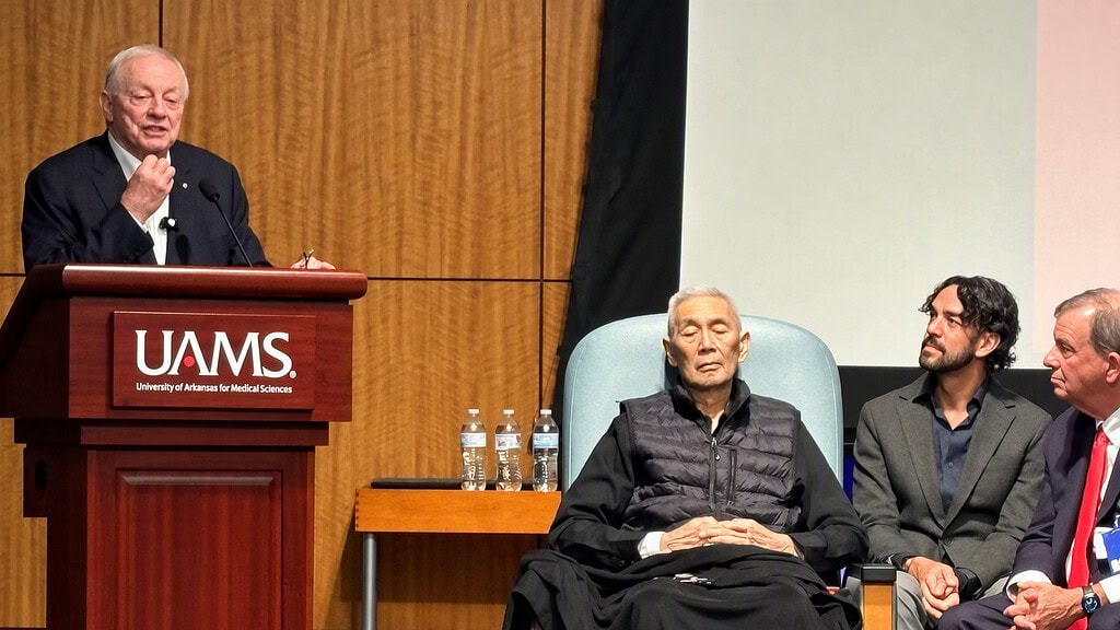 <p>Dallas Cowboys owner Jerry Jones (left) reminisces about his years of friendship with James Suen, M.D., (center) as Brennan Suen and Chancellor C. Lowry Barnes, M.D., listen. </p>
<div><a class="more" href="https://news.uams.edu/2026/10/30/uams-celebrates-james-y-suen-m-d-at-last-lecture/last-lecture-1/">Read more</a></div>