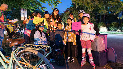 Students and parents get ready to participate in the annual Walk and Roll event in Springdale that encourages kids to walk or ride their bikes to school.